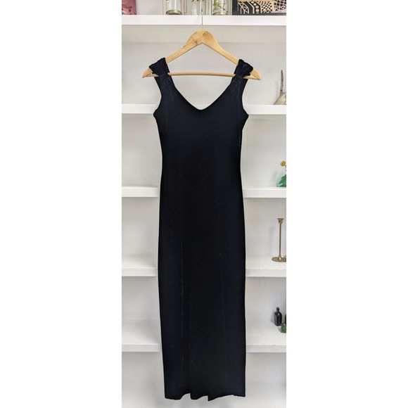 Vintage 90's Betsey Johnson black velvet maxi dress, vintage black velvet prom - Picture 4 of 5